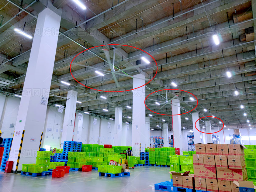 倉庫怎么通風降溫，一臺永磁工業(yè)大風扇解決